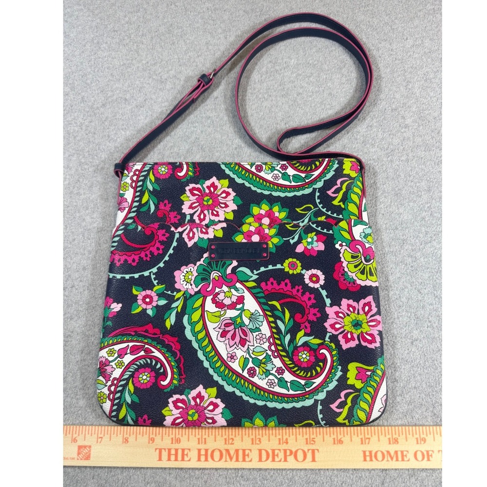 Vera Bradley Crossbody Bag Womens Medium Navy Pink Paisley Floral Faux Leather